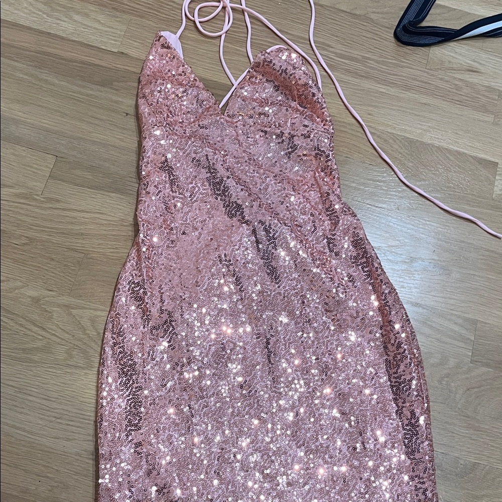Lucy in the Sky Sparkling Pink Backless Dress